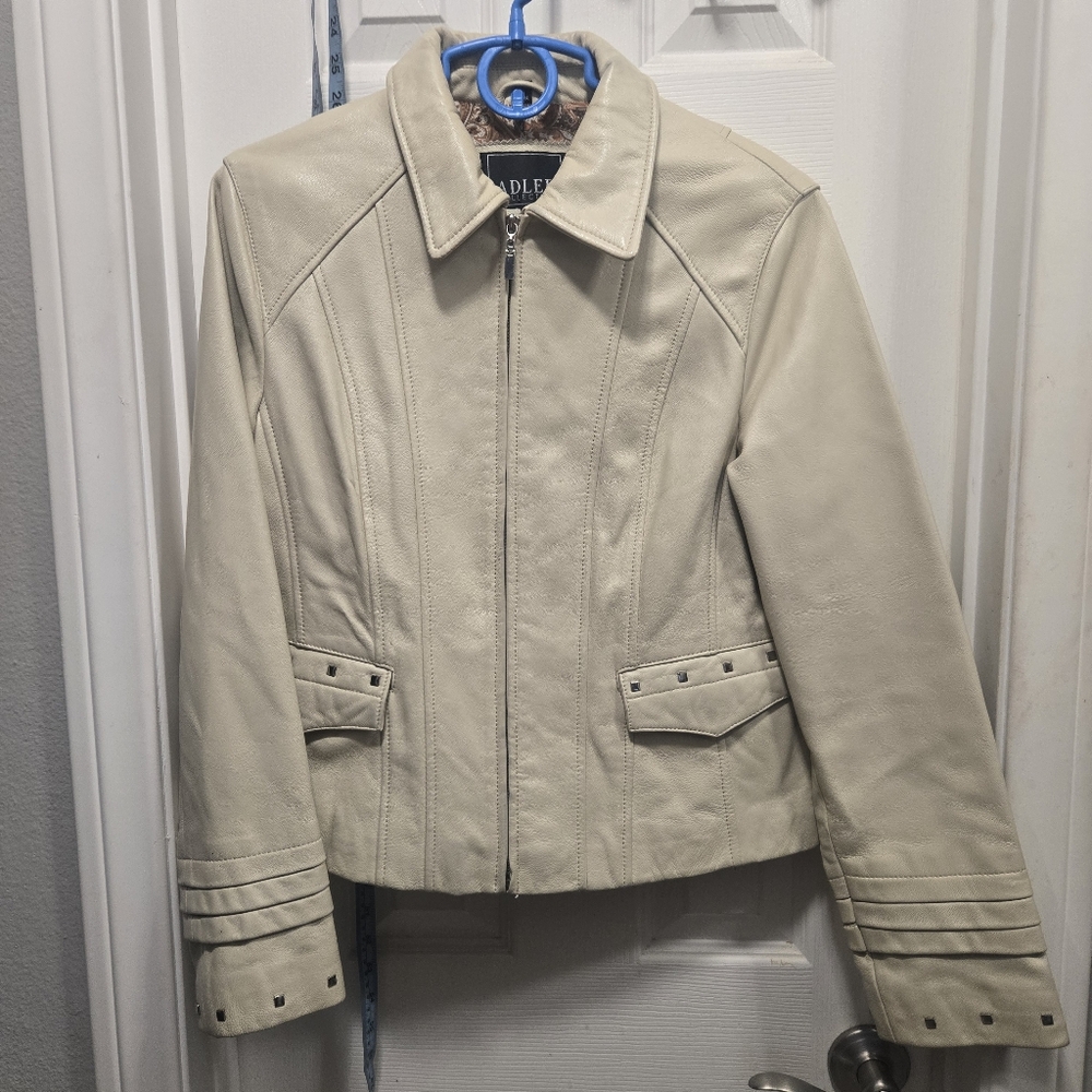 Adler Collection Retro 70s Studded Lamb Skin Leather Moto Jacket Size L